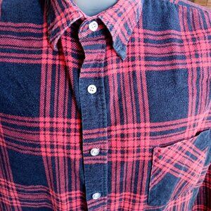 Vintage Large Flannel Skater Shirt 90s American Edition Red Navy Plaid Deck Indy
